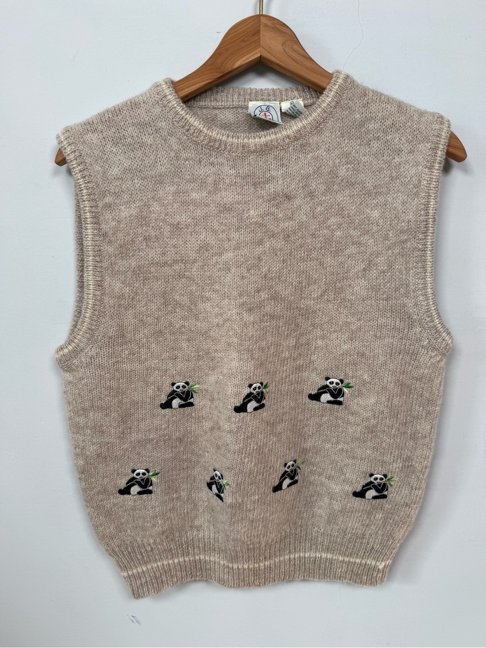 Vtg J.G. Hook Panda Sweater Vest M Beige Cottagecore Novelty Knit Crewneck